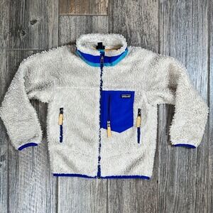 Patagonia Kids XS‎ 5-6 Cream White Blue Retro-X Fleece Jacket Full Zip Coat